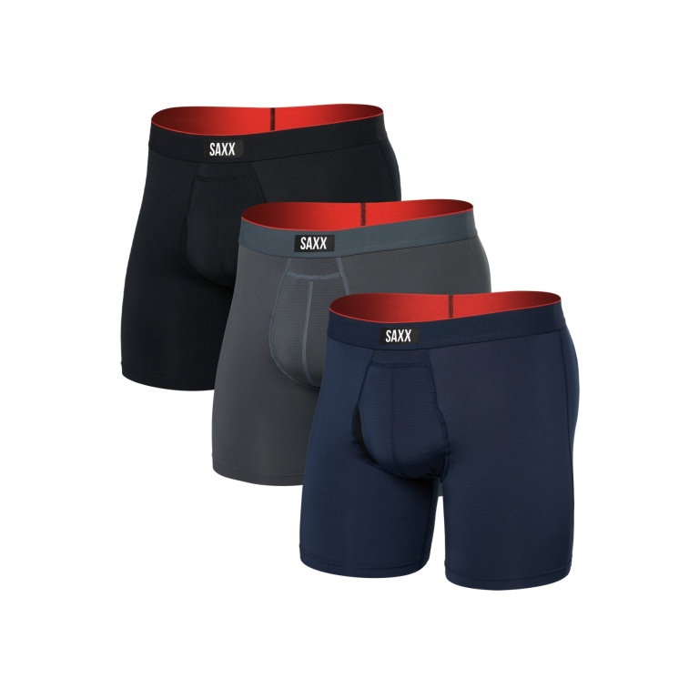 SAXX Boxershorts Multisport Mesh Boxer Brief Fly Logo grau/schwarz/dunkelblau Herren - 3 Stück